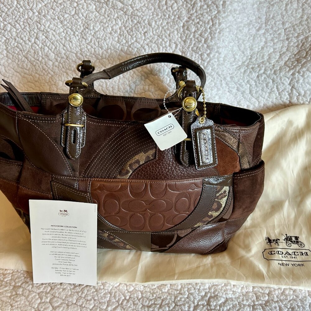 COACH PURSE NWT Patchwork Collection Brown/Gold/Leather/Suede - Picture 11 of 16